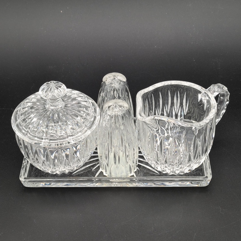 VTG Princess House Royal Highlights Lead Crystal Creamer, Sugar, Tray, S & P